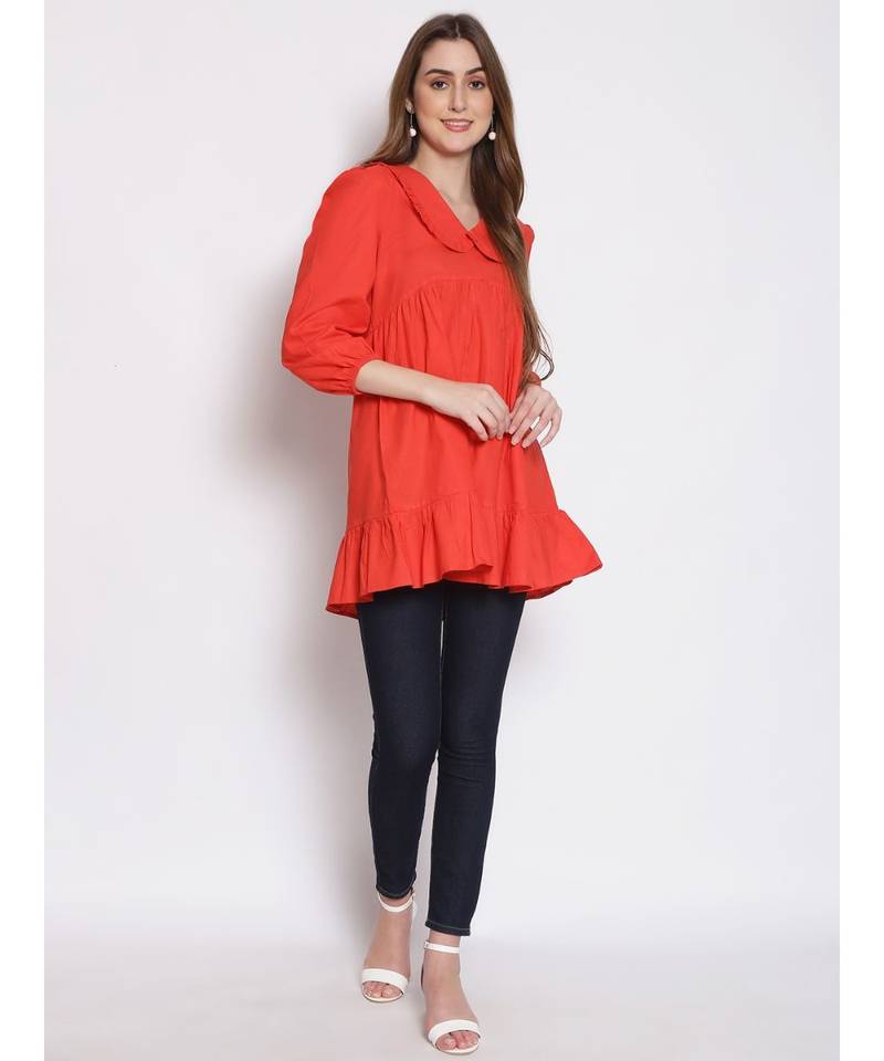 plain Red Cotton   Tunic