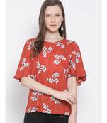 printed Red Polyester   Top