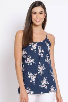 printed blue Polyester   Top