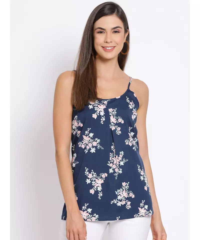 printed blue Polyester   Top
