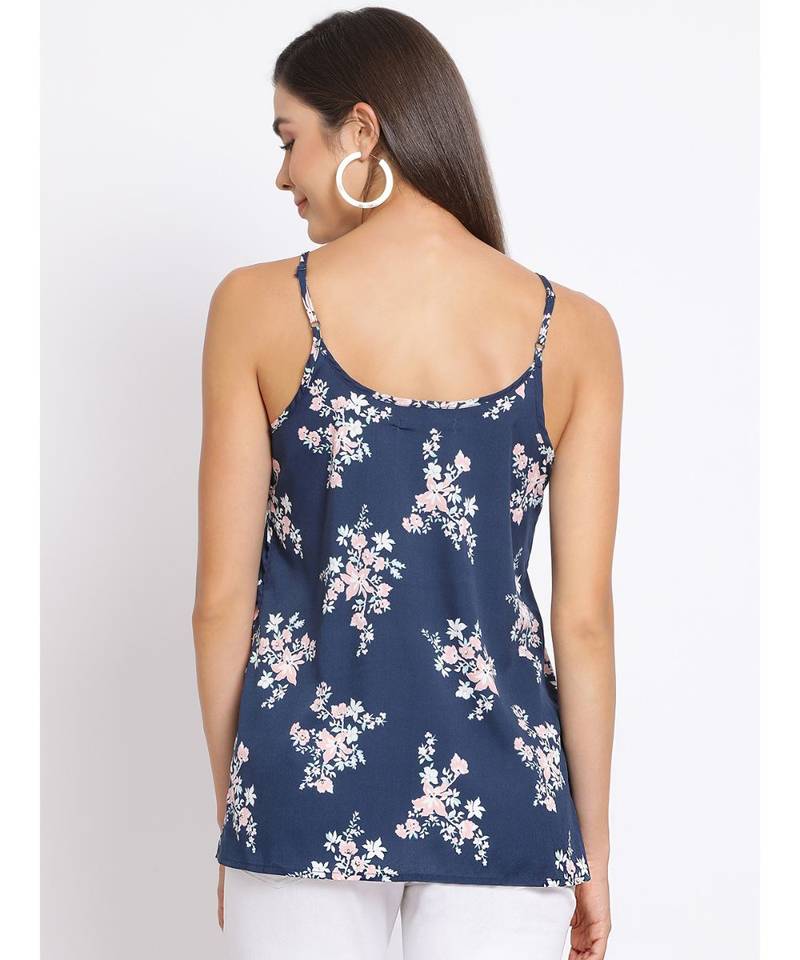 printed blue Polyester   Top