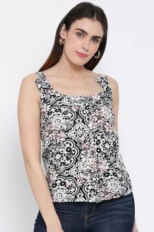 printed Black Viscose   Top