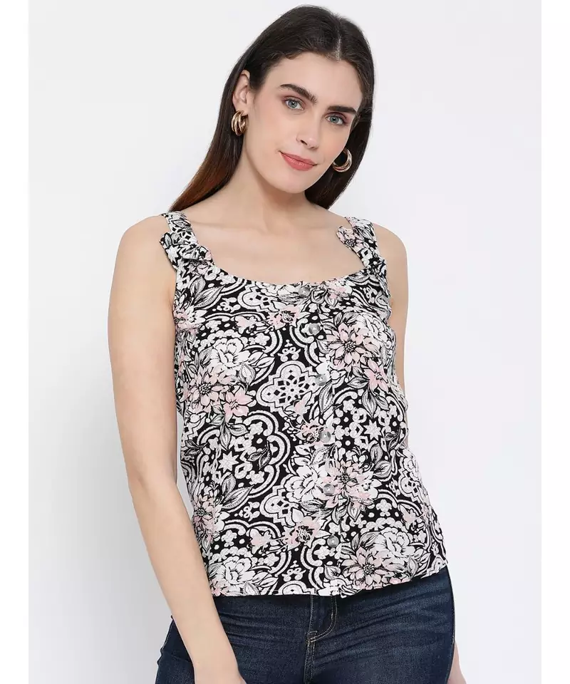 printed Black Viscose   Top