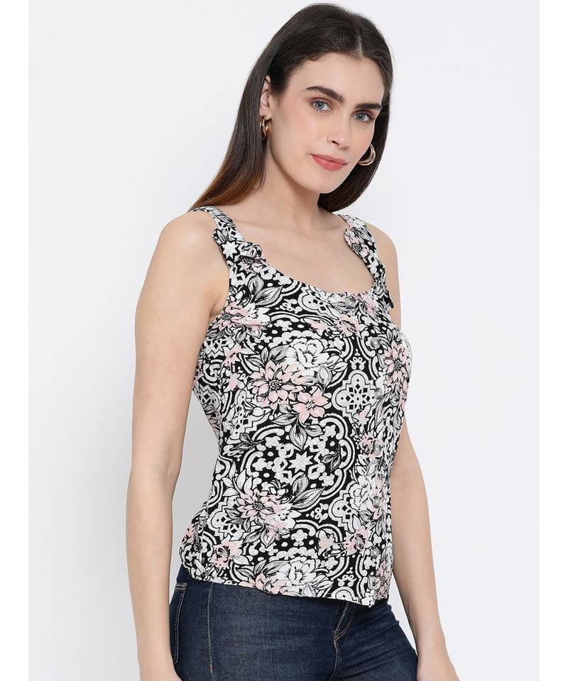 printed Black Viscose   Top