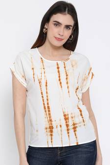 printed Beige Polyester   Top