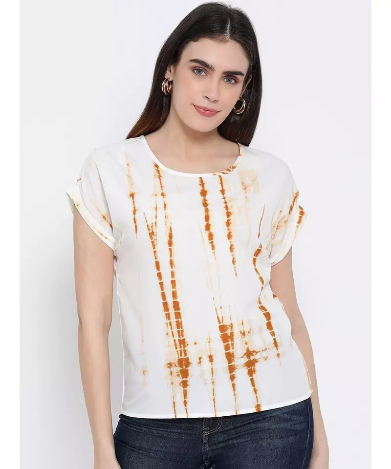printed Beige Polyester   Top
