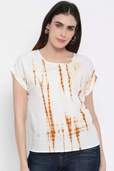 printed Beige Polyester   Top