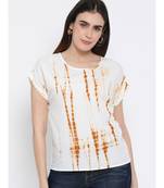 printed Beige Polyester   Top