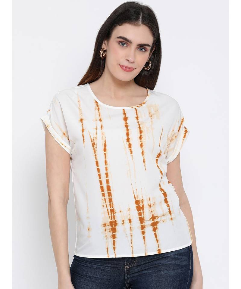 printed Beige Polyester   Top
