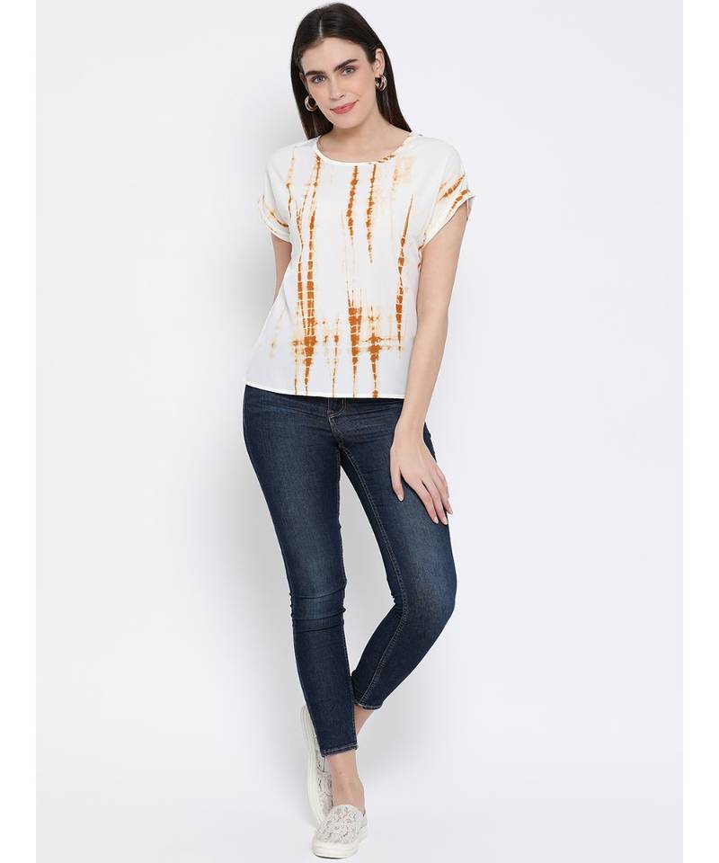 printed Beige Polyester   Top