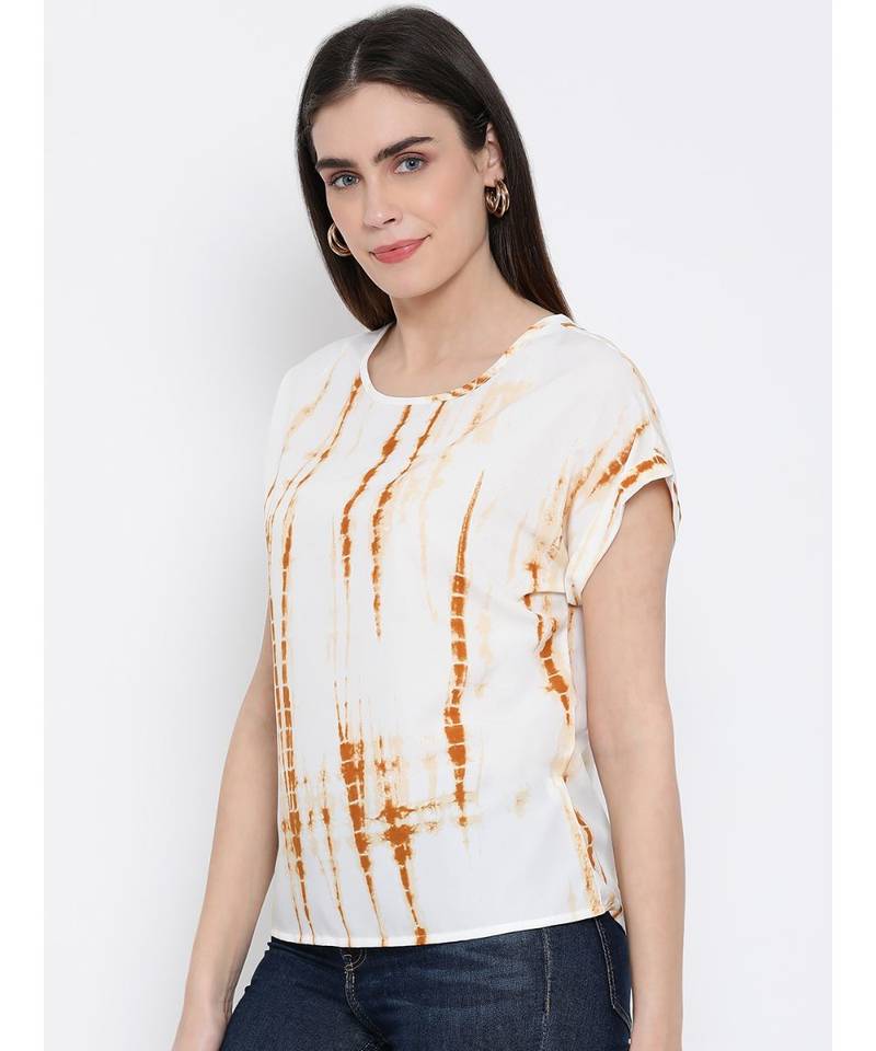 printed Beige Polyester   Top
