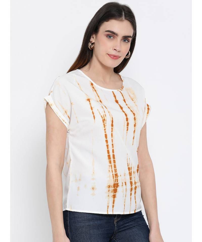 printed Beige Polyester   Top