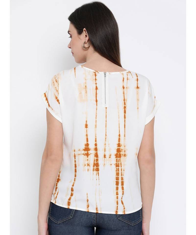 printed Beige Polyester   Top