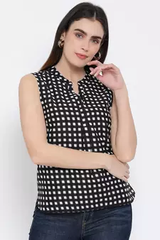 printed Black Cotton   Top