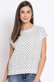 printed White Cotton   Top