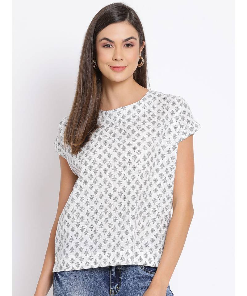 printed White Cotton   Top