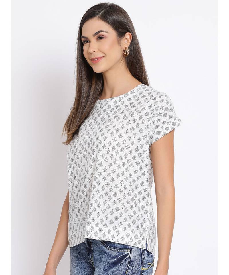 printed White Cotton   Top