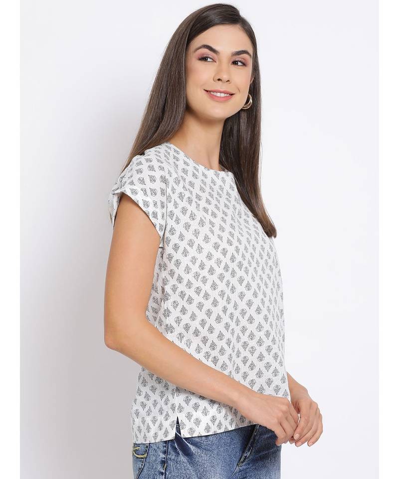 printed White Cotton   Top