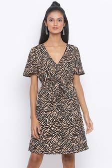 printed Black Polyester   Dress