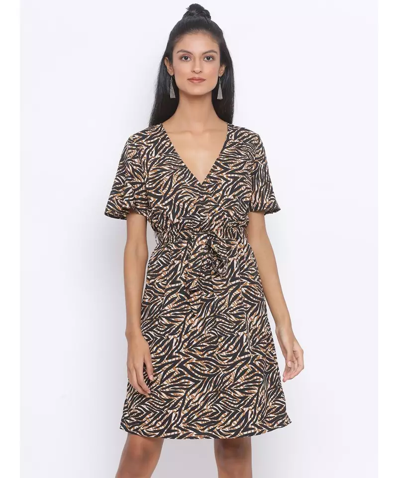 printed Black Polyester   Dress