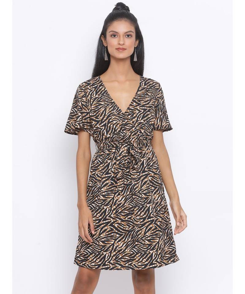 printed Black Polyester   Dress