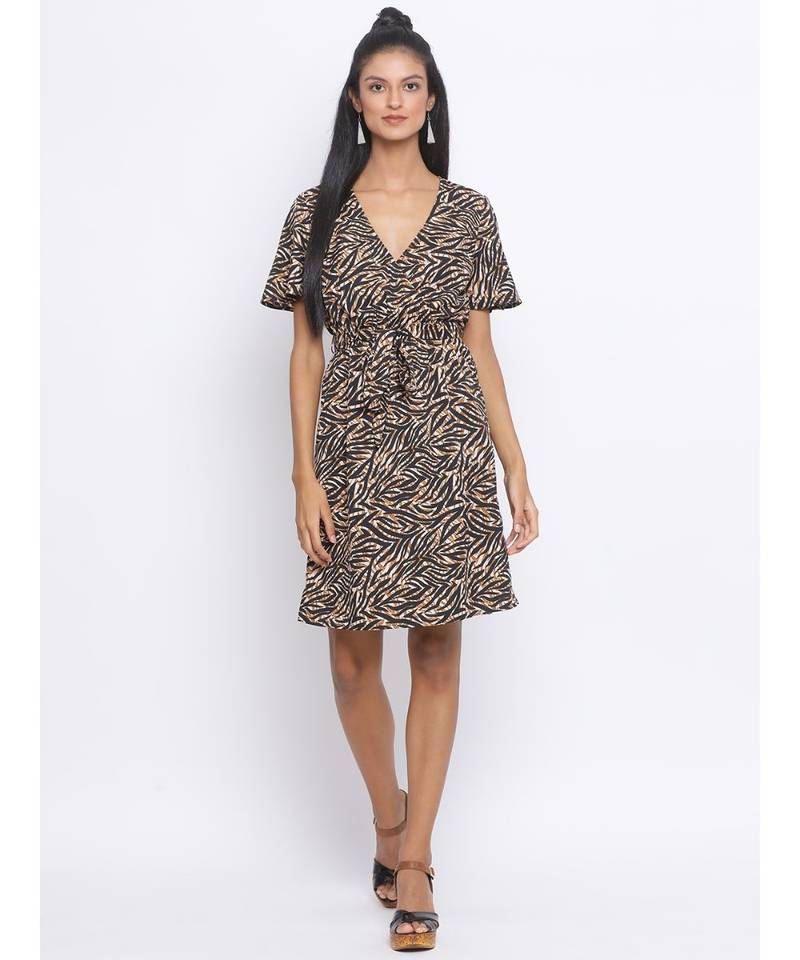 printed Black Polyester   Dress