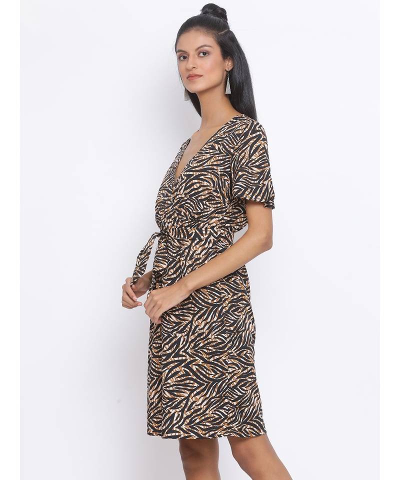 printed Black Polyester   Dress