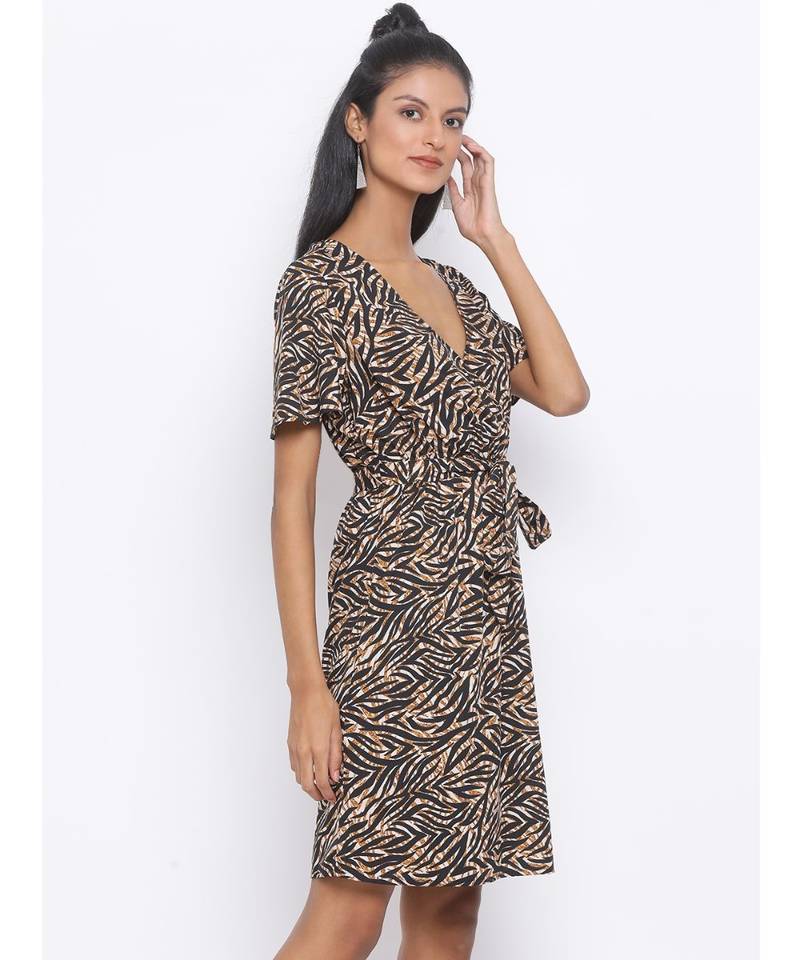 printed Black Polyester   Dress