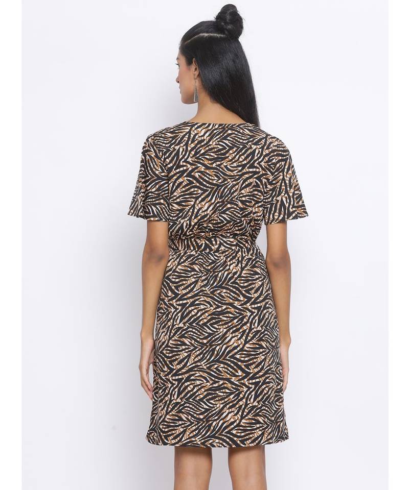 printed Black Polyester   Dress