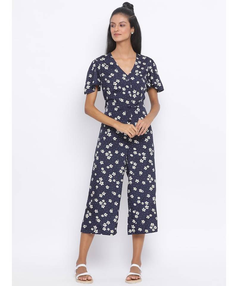 printed blue Polyester   Jumpsuit
