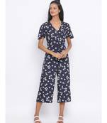 printed blue Polyester   Jumpsuit