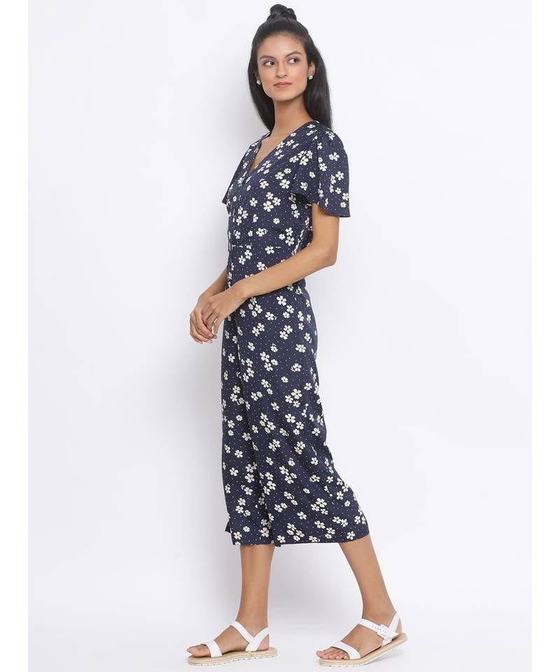 printed blue Polyester   Jumpsuit