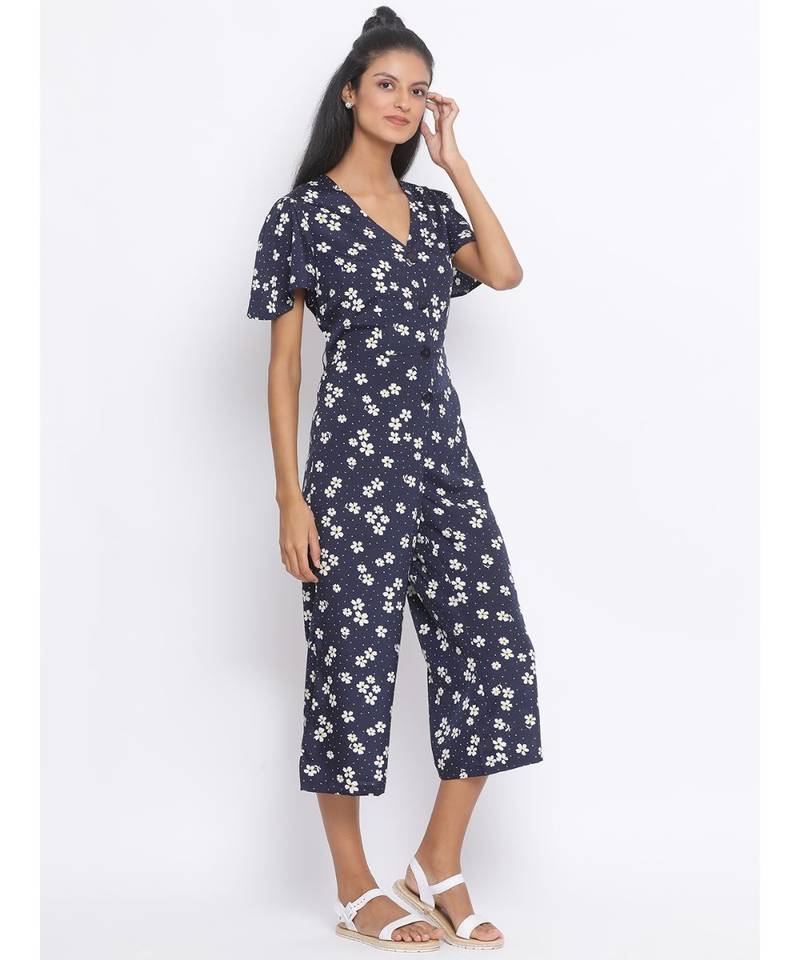 printed blue Polyester   Jumpsuit