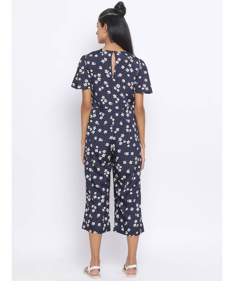 printed blue Polyester   Jumpsuit