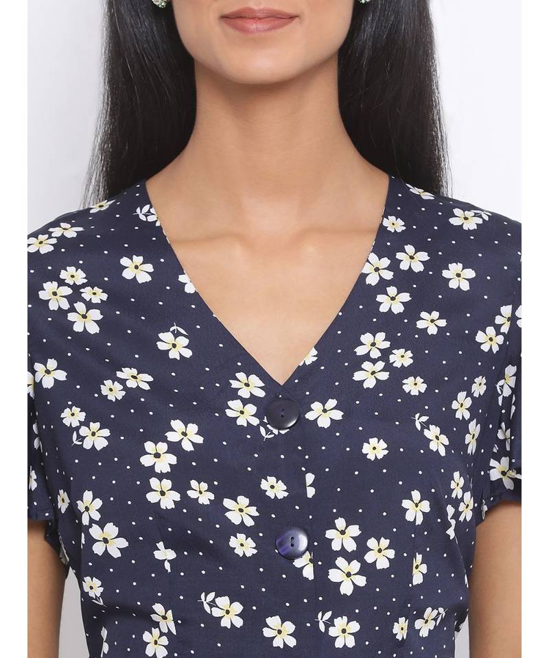 printed blue Polyester   Jumpsuit