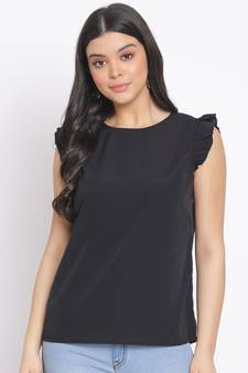 plain Black Polyester   Top