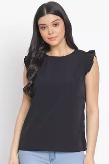 plain Black Polyester   Top