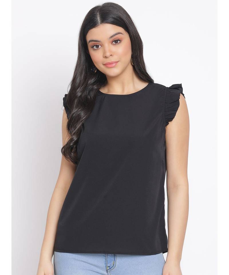 plain Black Polyester   Top