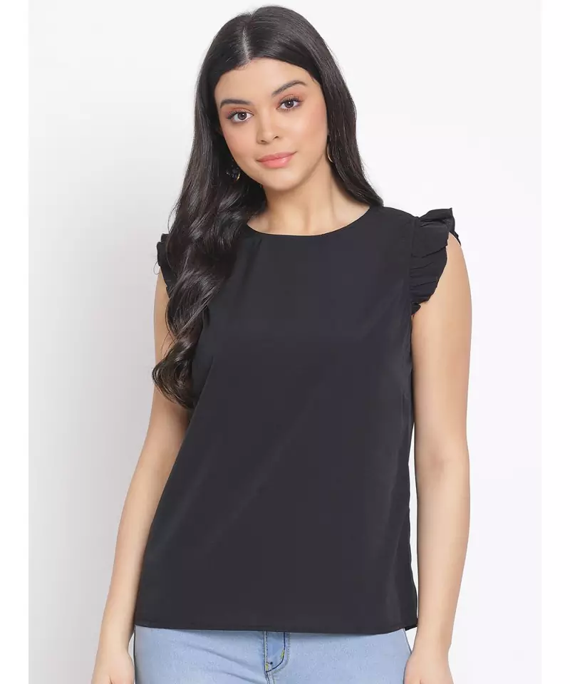 plain Black Polyester   Top