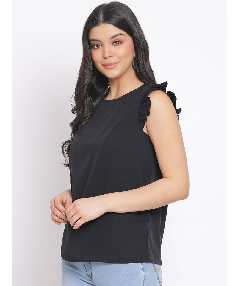 plain Black Polyester   Top