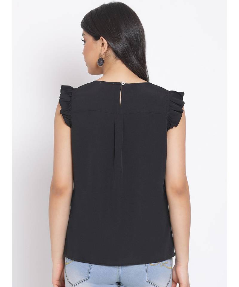 plain Black Polyester   Top