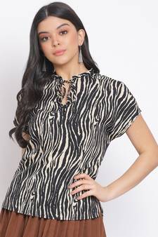 printed Black Polyester   Top