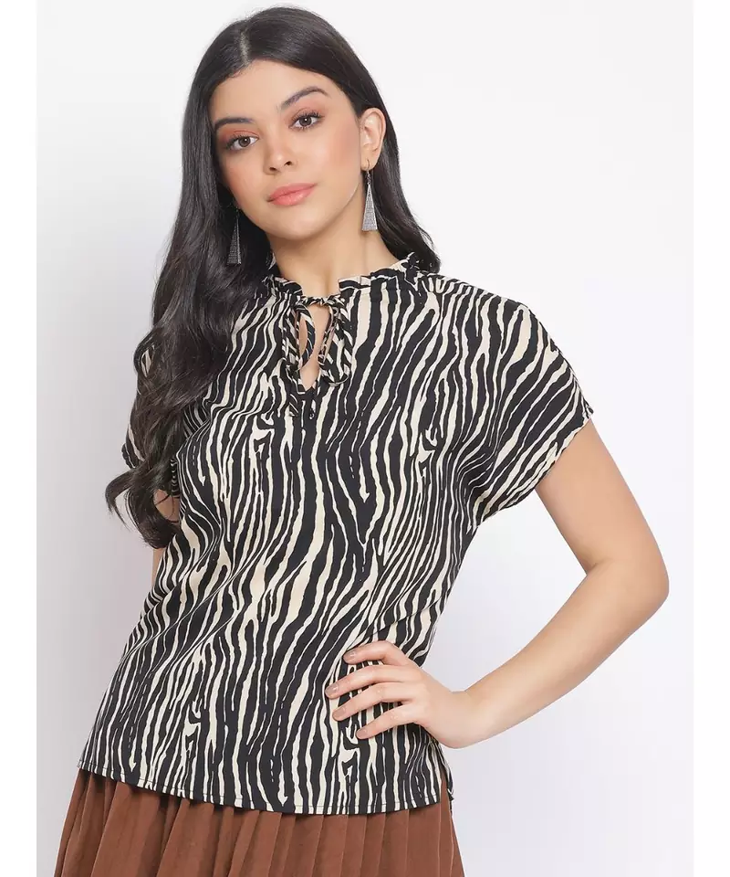 printed Black Polyester   Top