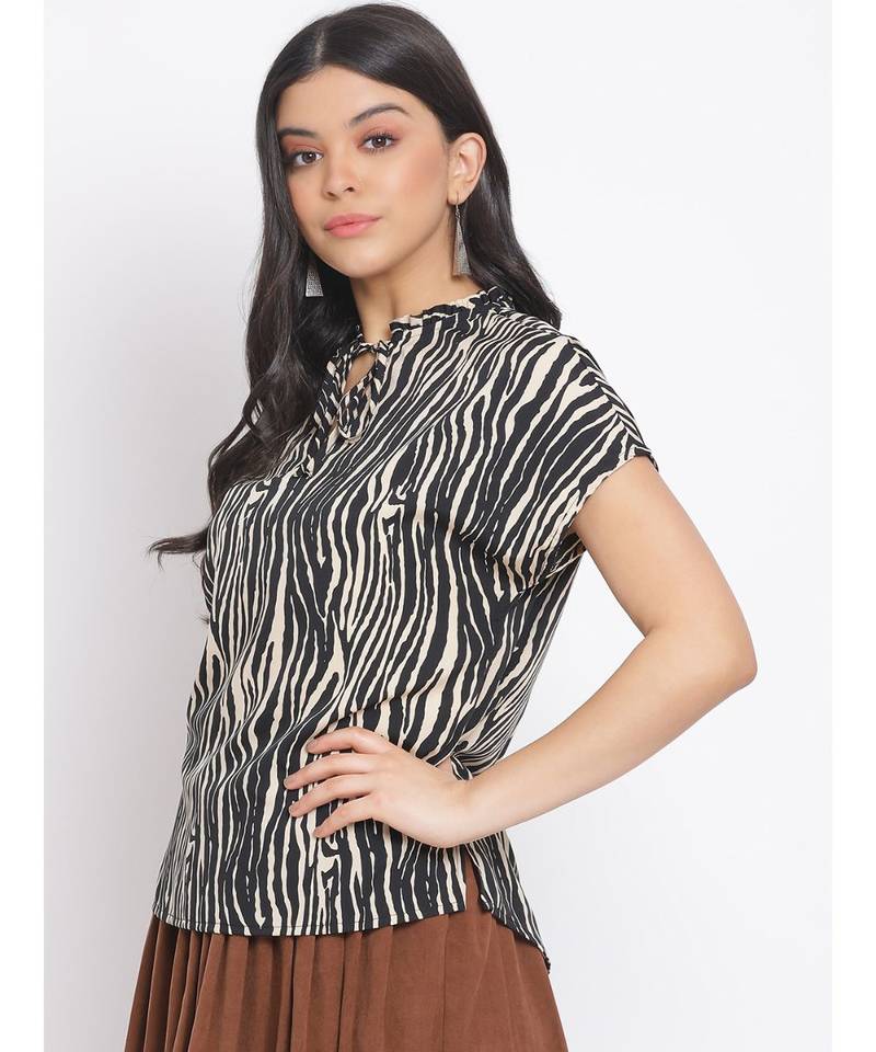 printed Black Polyester   Top
