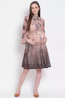 printed Brown Polyester   Dress