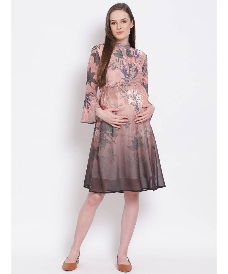 printed Brown Polyester   Dress