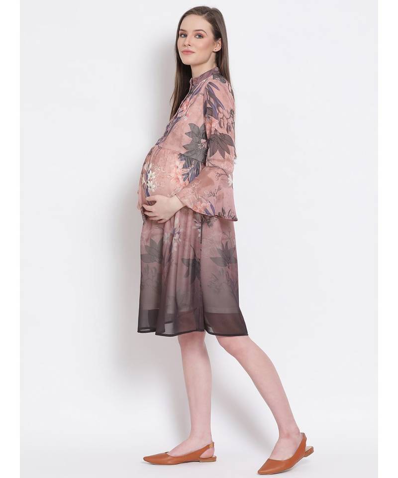 printed Brown Polyester   Dress