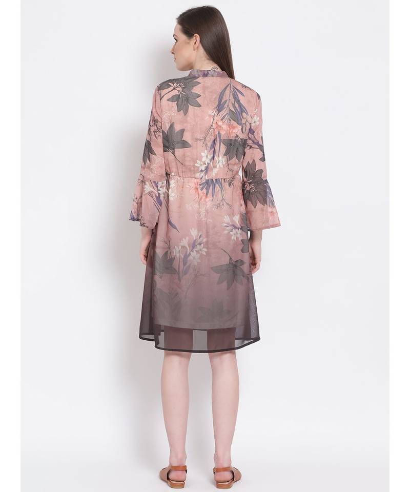 printed Brown Polyester   Dress