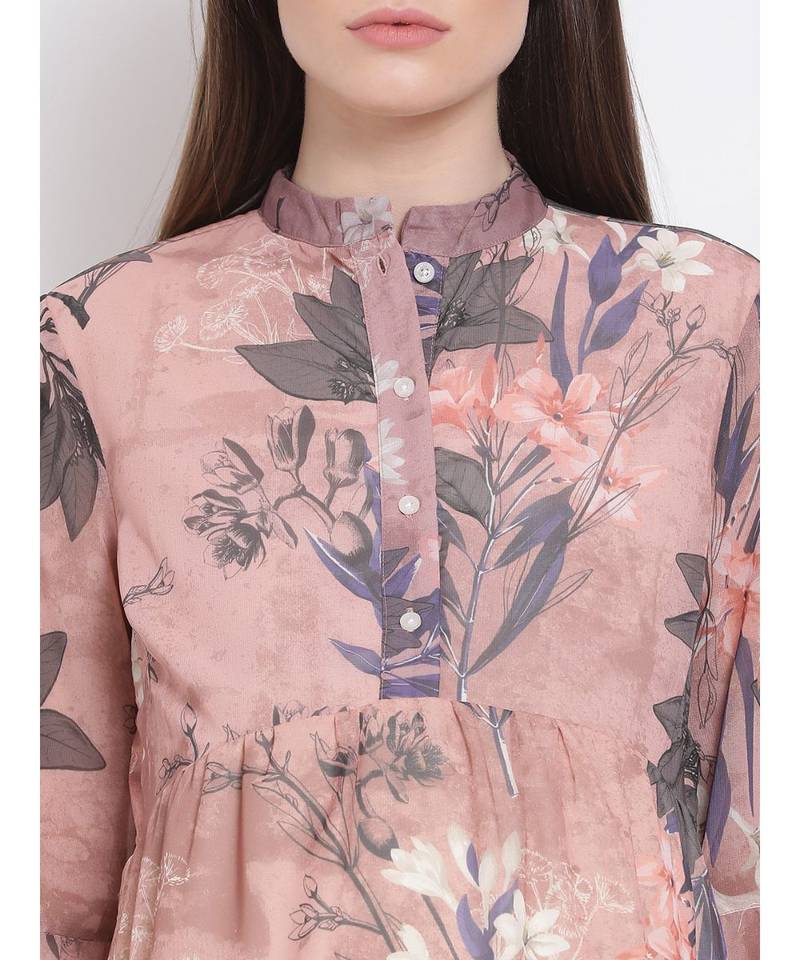 printed Brown Polyester   Dress