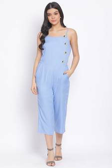 plain Blue Viscose   Jumpsuit